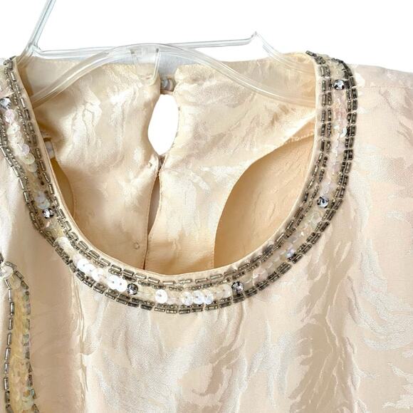 Collections Michelle Stuart Vintage Silk Cream Sequin Beaded Blouse Ivory 10 Top - Picture 3 of 7